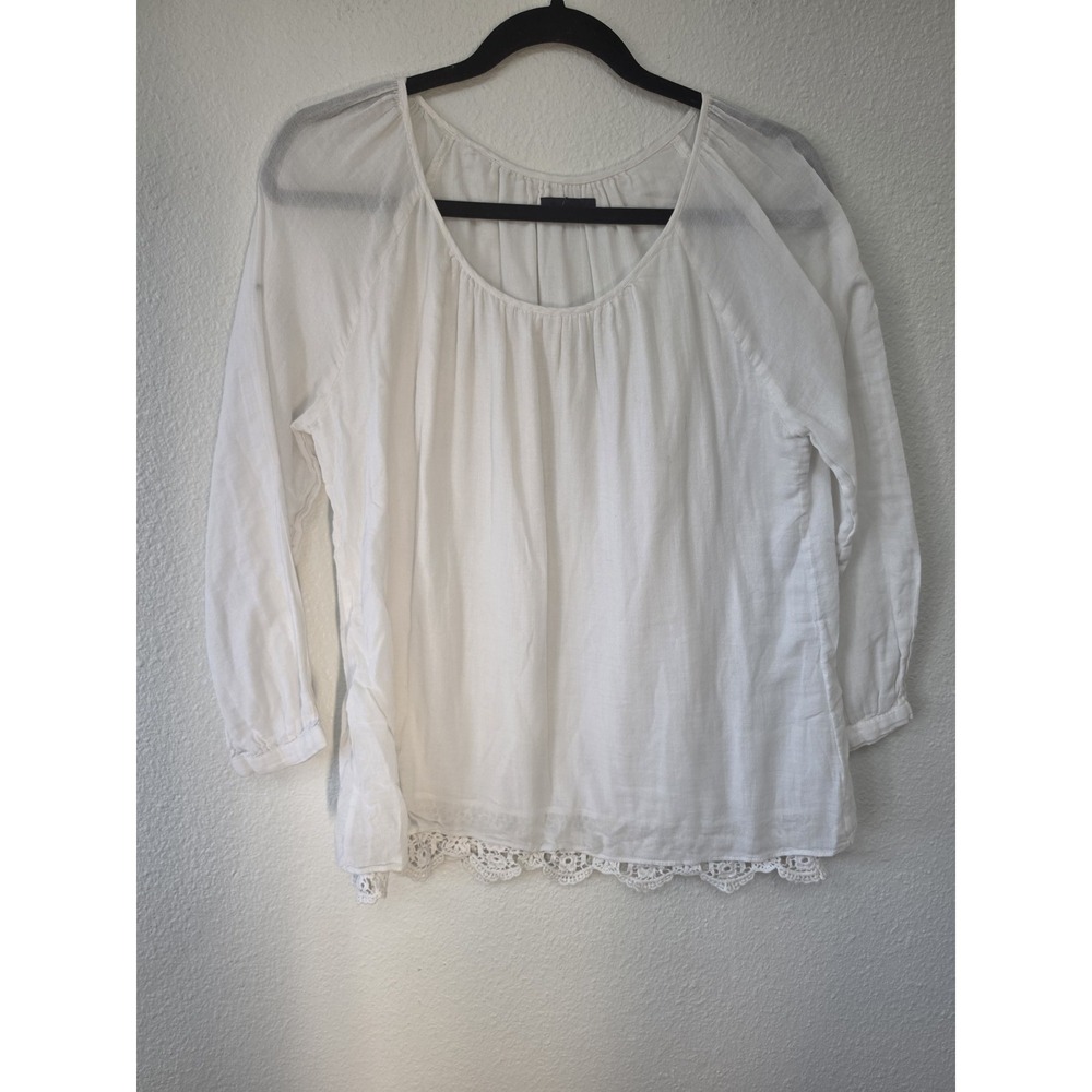 Gap Blouse Women S White Long Sleeve Round Neck Boho Top Shirt Tunic